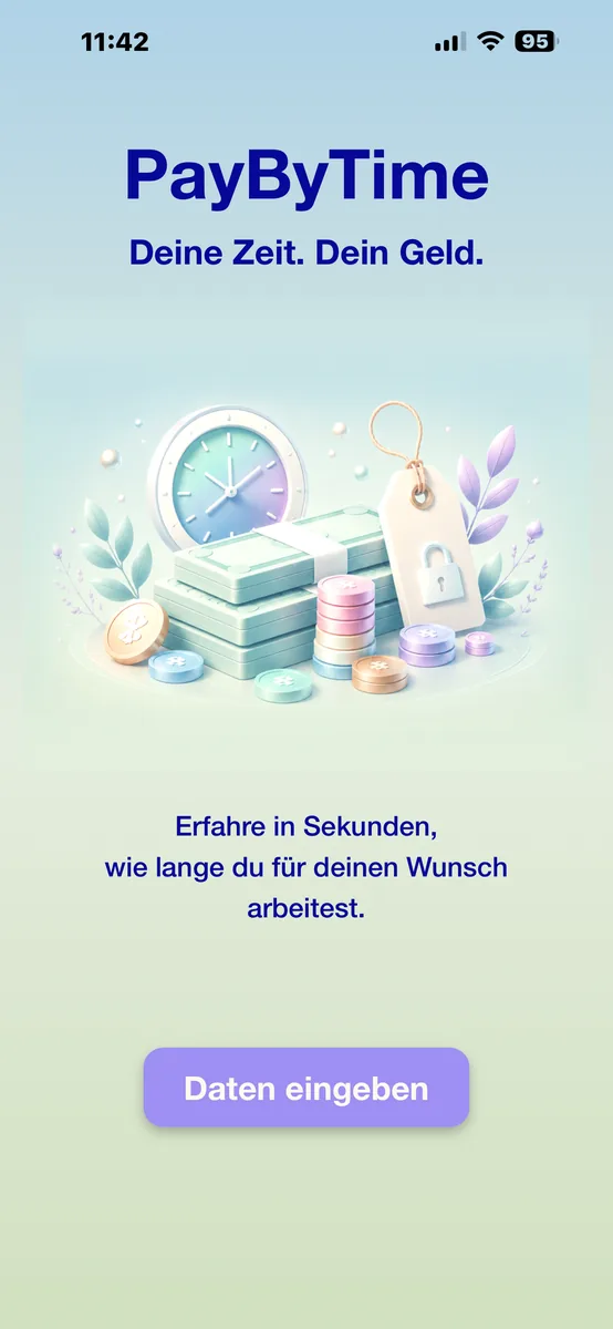PayByTime Startbildschirm