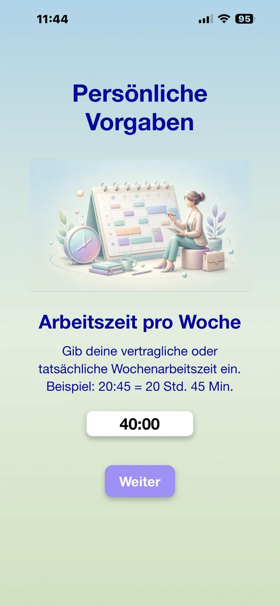 Arbeitszeit pro Woche eingeben
