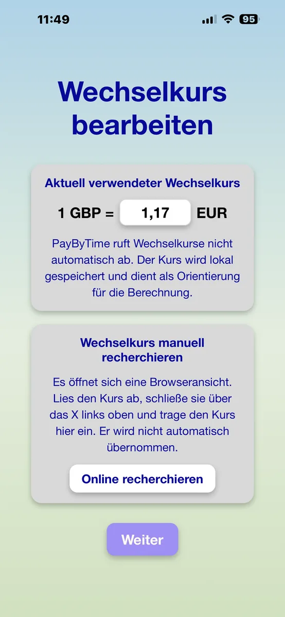 Wechselkurs bearbeiten