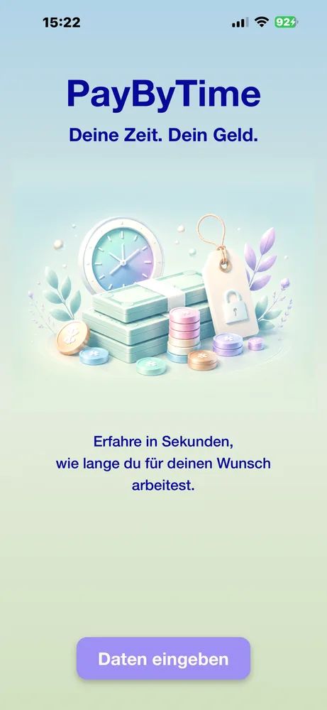 PayByTime Startbildschirm