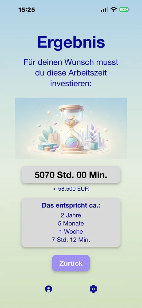 PayByTime Ergebnisbildschirm