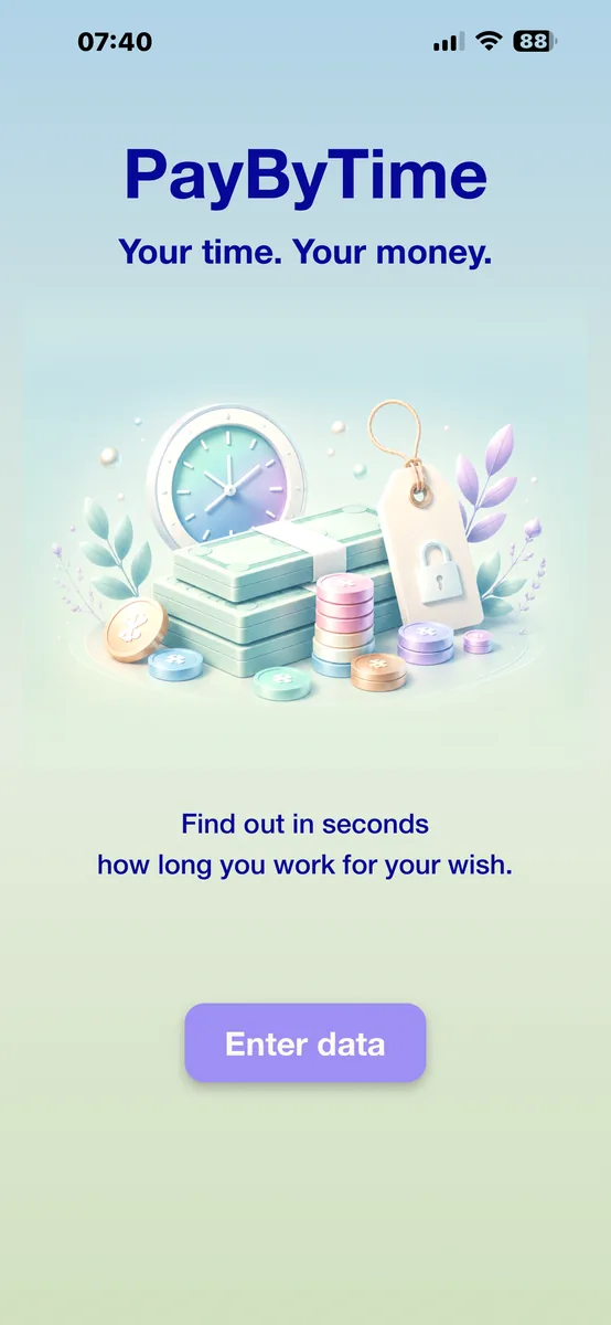 PayByTime start screen