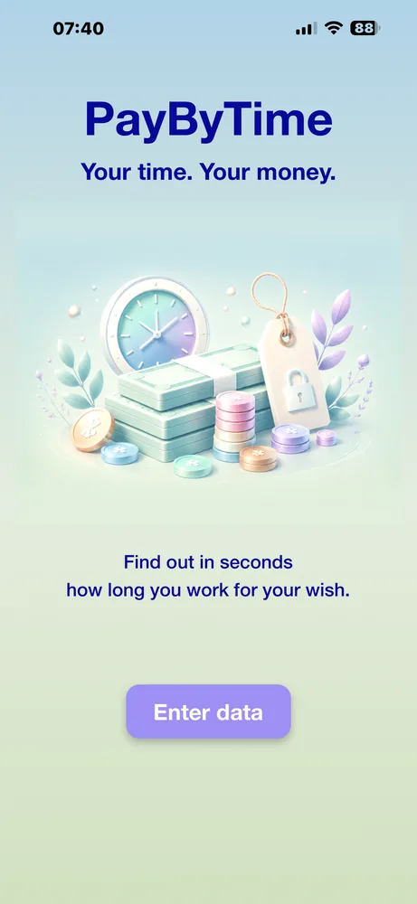 PayByTime start screen