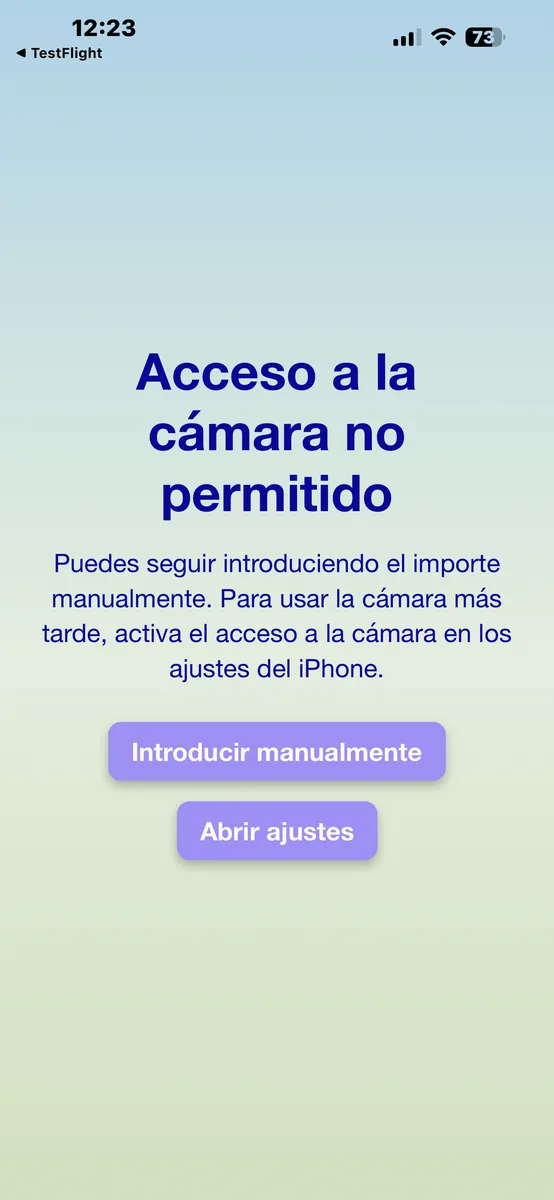 Aviso de PayByTime después de denegar el acceso a la cámara