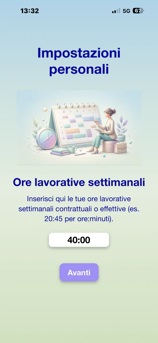 Inserire le ore lavorative settimanali
