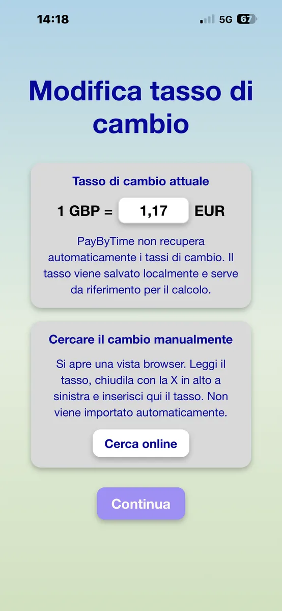 Modifica tasso di cambio