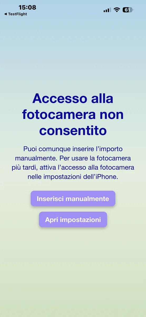 Avviso PayByTime dopo il rifiuto dell’accesso alla fotocamera