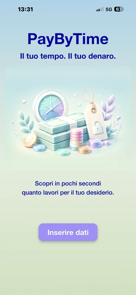 Schermata iniziale di PayByTime
