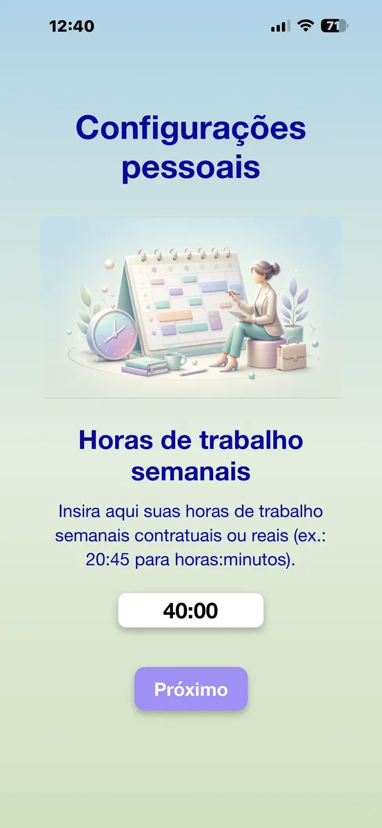 Inserir horas de trabalho semanais