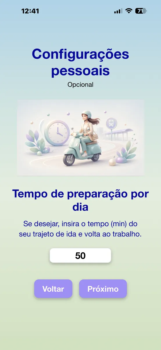 Tempo de preparação por dia