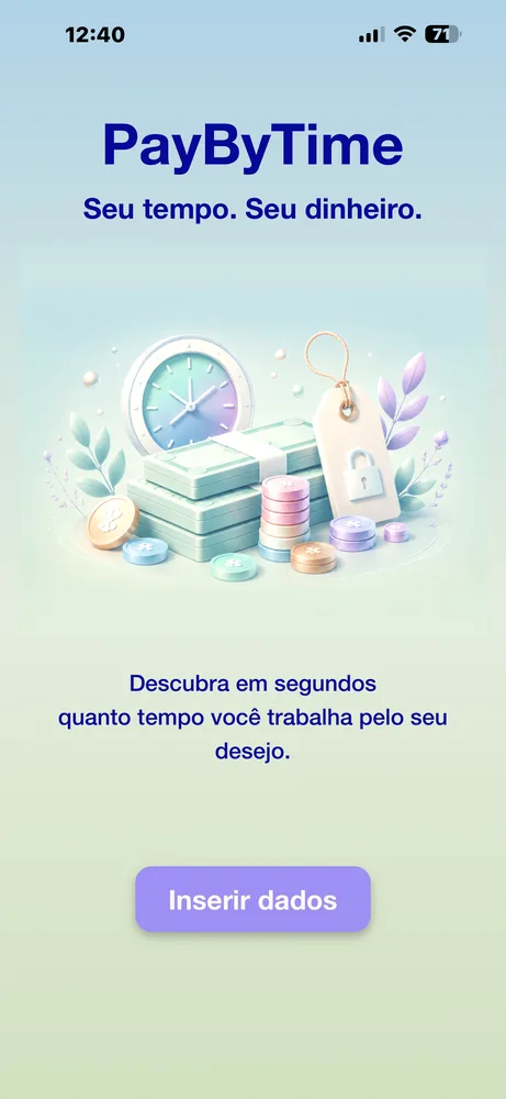 Ecrã inicial do PayByTime